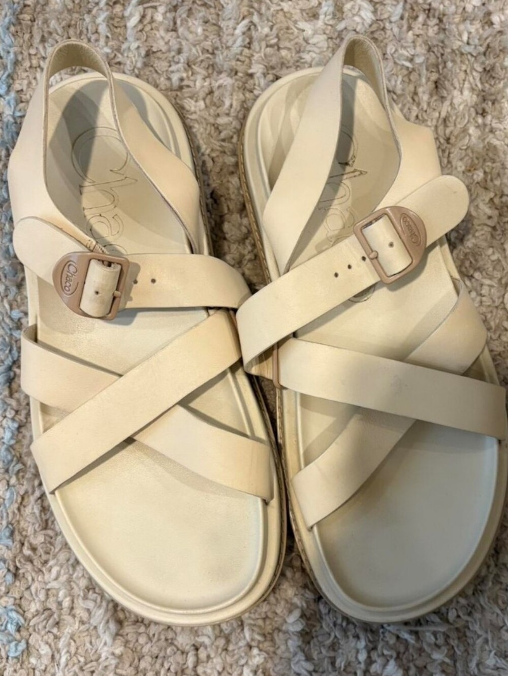 Chaco Townes Women's Angora Cream Leather Cross-Strap Slingback Sandals - Size 9